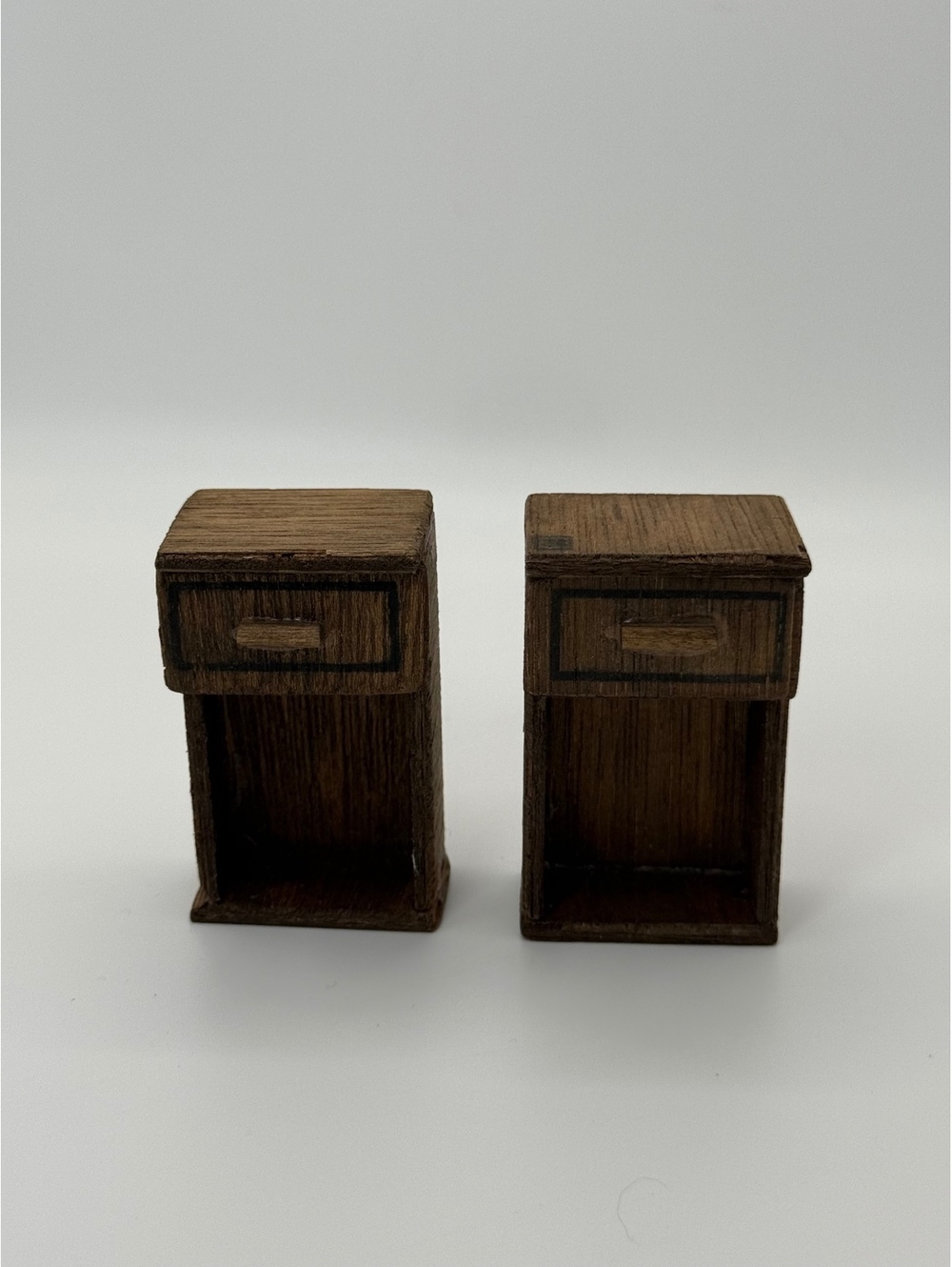 1:12 Scale Vintage Handmade Wood Dollhouse Nightstands Pair Bedside Tables